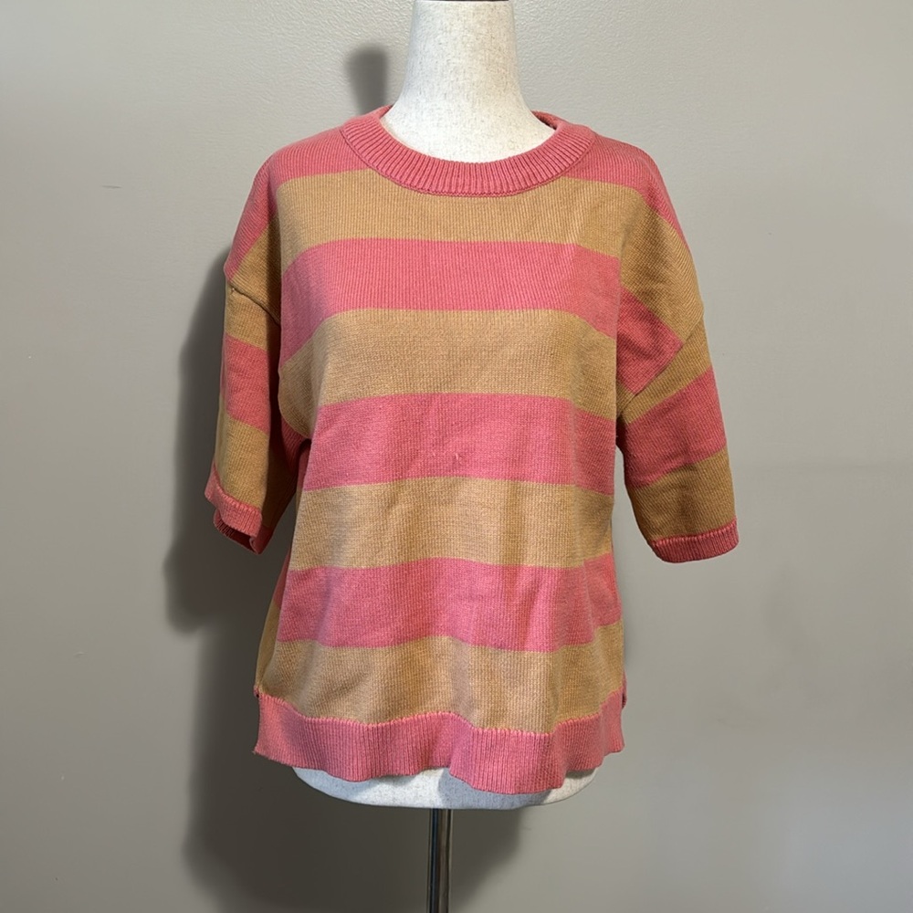 FLAT WHITE Orange and Pink Crew Neck Sweater